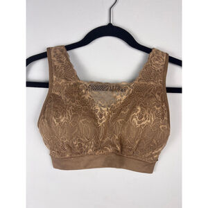 Breezies Lace Back Closure Bra Small Tan Nude Wireless Comfort Support Bralette